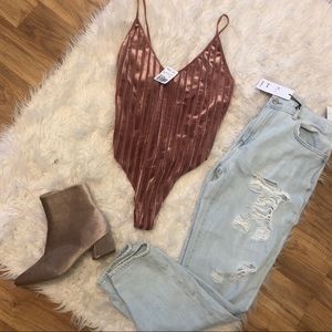 Forever21 Rose colored Velvet bodysuit